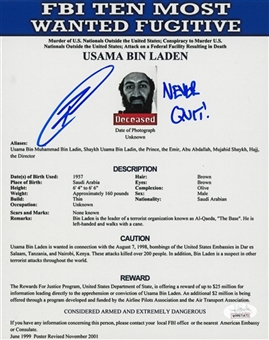 Robert ONeil Signed and Inscribed Usama Bin Laden FBI Ten Most Wanted Fugitive Poster with "Never Quit!" Inscription (JSA)